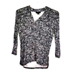 Attention Shirt Black White Abstract w/Ruching on Neckline Women's Sz XL